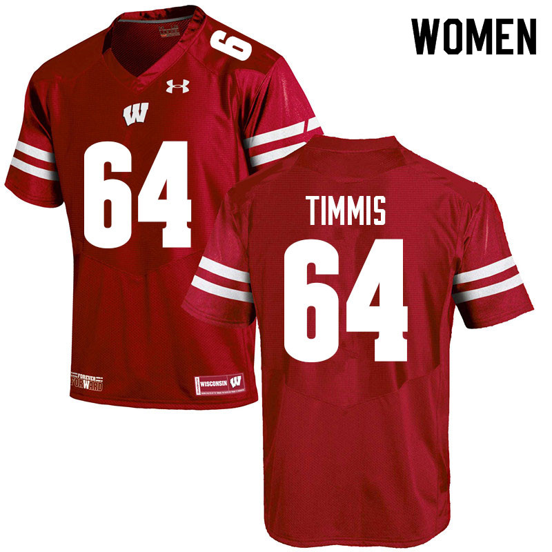 Wisconsin Badgers Women's #64 Sean Timmis NCAA Under Armour Authentic Red College Stitched Football Jersey NF40N50ED